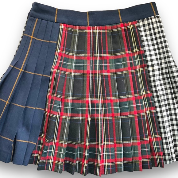 ZARA Patchwork Tartan Plaid Pleated Mini Skirt - Picture 8 of 9